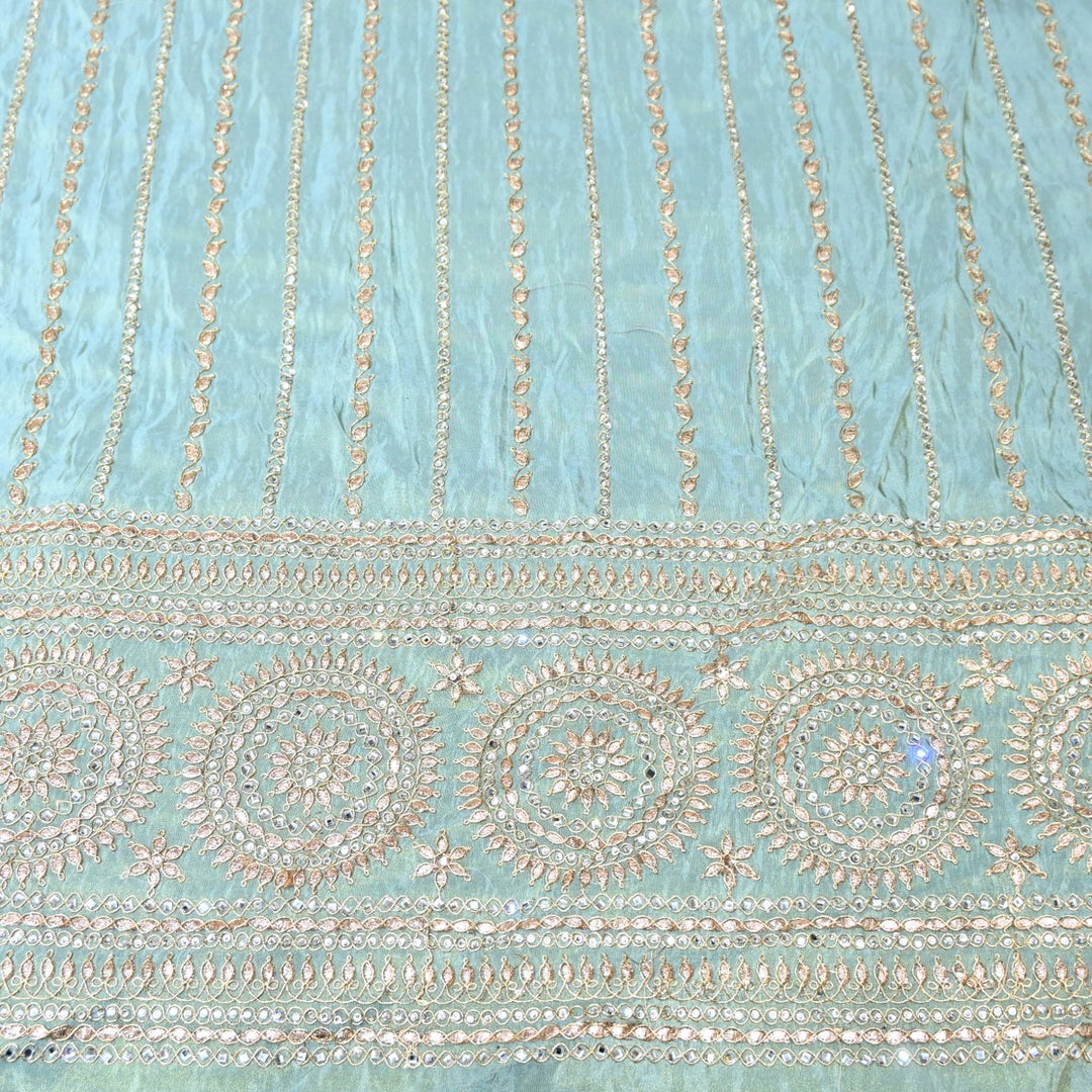 Powder Blue Tissue Fabric Stone & Zari Work Embroidery With Designer Border – Premium Fabric-331252-4