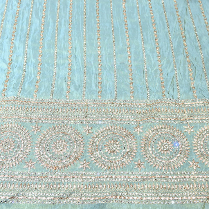 Powder Blue Tissue Fabric Stone & Zari Work Embroidery With Designer Border – Premium Fabric-331252-4