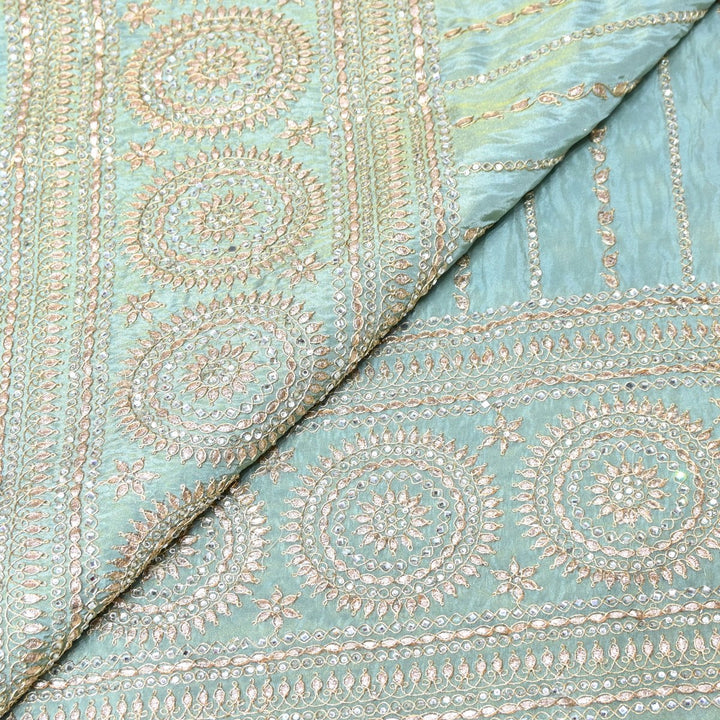 Powder Blue Tissue Fabric Stone & Zari Work Embroidery With Designer Border – Premium Fabric-331252-4