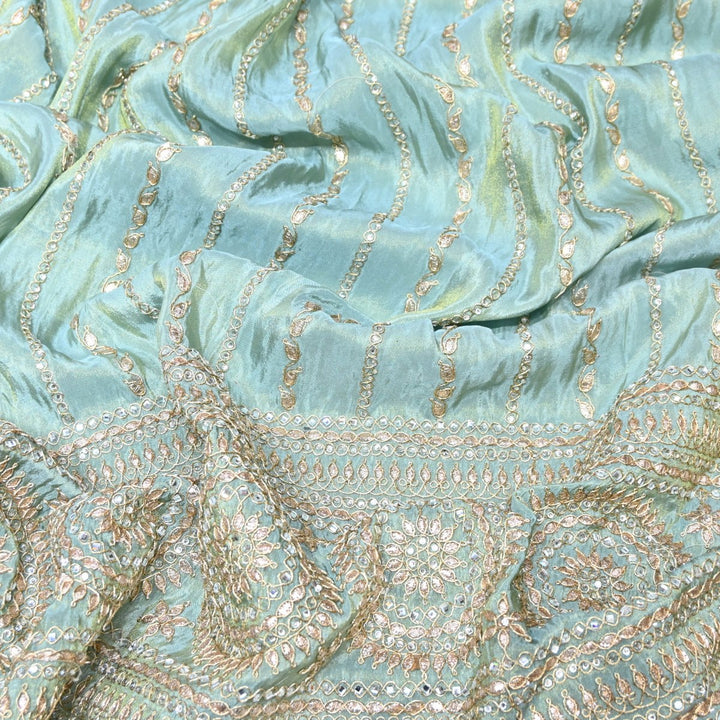 Powder Blue Tissue Fabric Stone & Zari Work Embroidery With Designer Border – Premium Fabric-331252-4