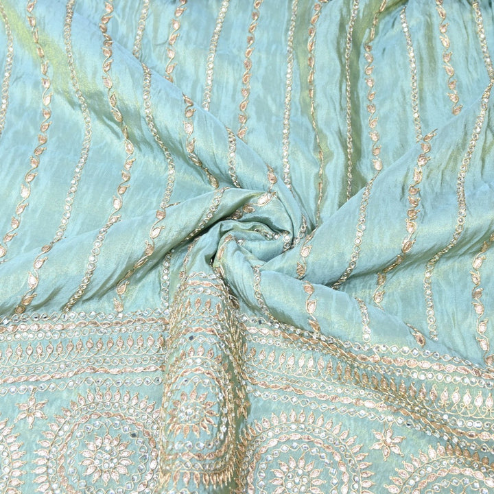 Powder Blue Tissue Fabric Stone & Zari Work Embroidery With Designer Border – Premium Fabric-331252-4