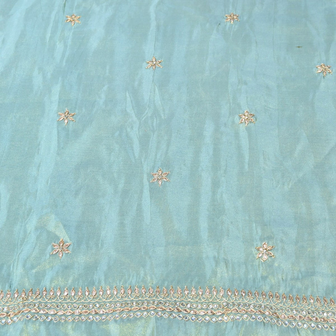 Powder Blue Tissue Dupatta Fabric with Stone & Zari Embroidery Border – Designer Dupatta Fabric 331282-4