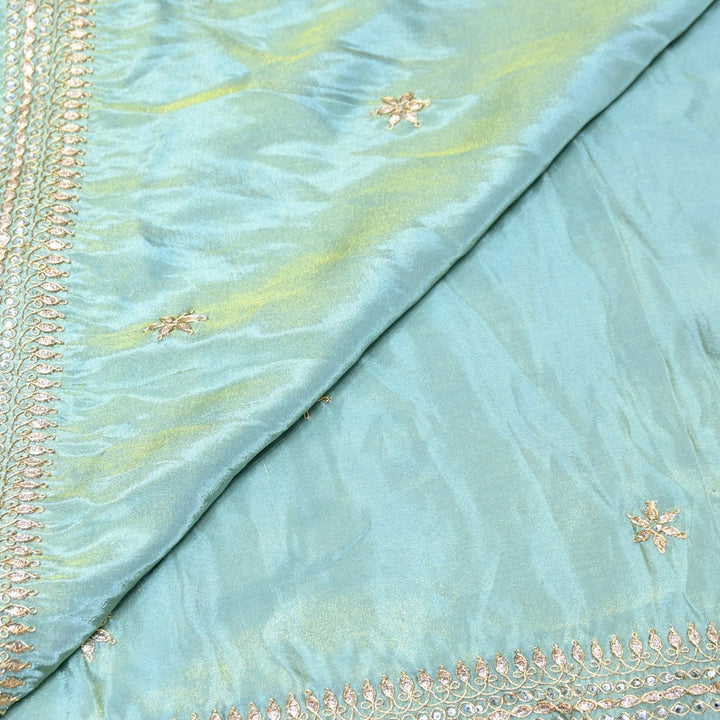 Powder Blue Tissue Dupatta Fabric with Stone & Zari Embroidery Border – Designer Dupatta Fabric 331282-4