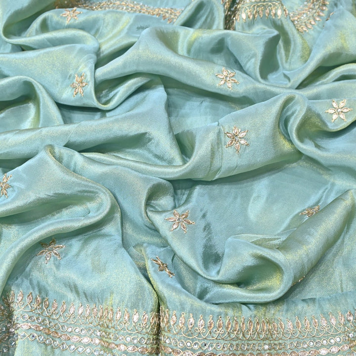 Powder Blue Tissue Dupatta Fabric with Stone & Zari Embroidery Border – Designer Dupatta Fabric 331282-4