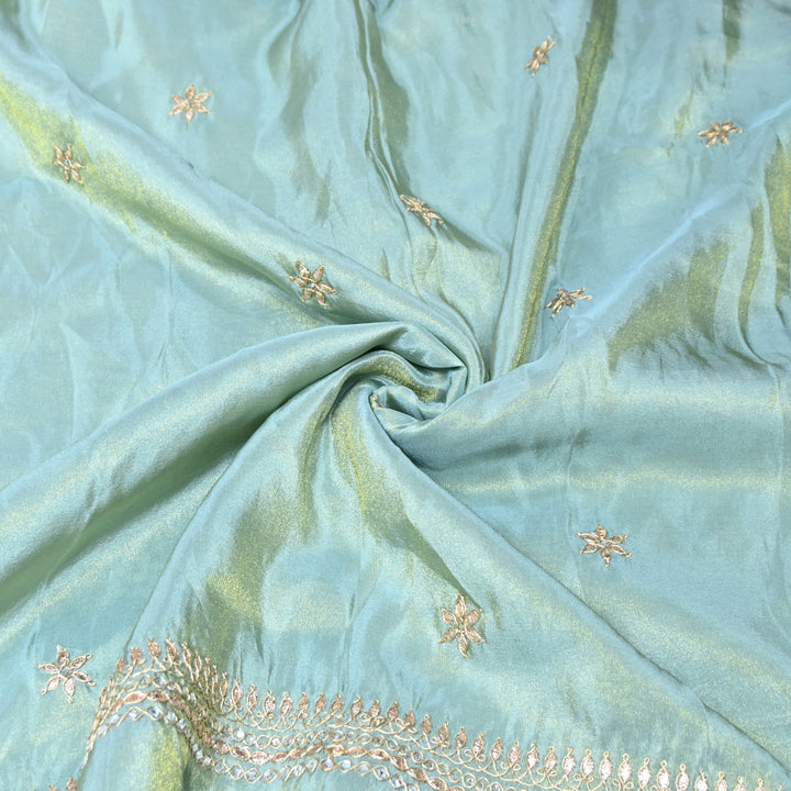 Powder Blue Tissue Dupatta Fabric with Stone & Zari Embroidery Border – Designer Dupatta Fabric 331282-4