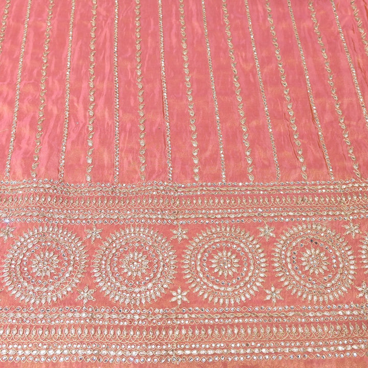 Rose Pink Tissue Fabric Stone & Zari Work Embroidery With Designer Border – Premium Fabric-331252-5