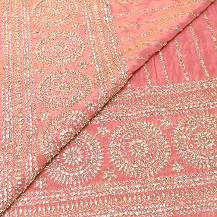 Rose Pink Tissue Fabric Stone & Zari Work Embroidery With Designer Border – Premium Fabric-331252-5