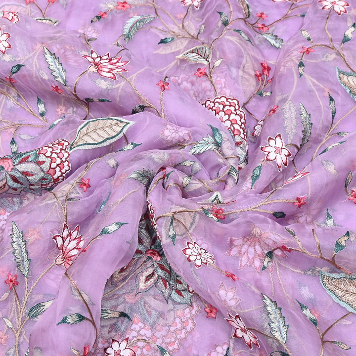 Premium Silk Organza Thread Embroidery Fabric | Designer Fabric | PS1978-01
