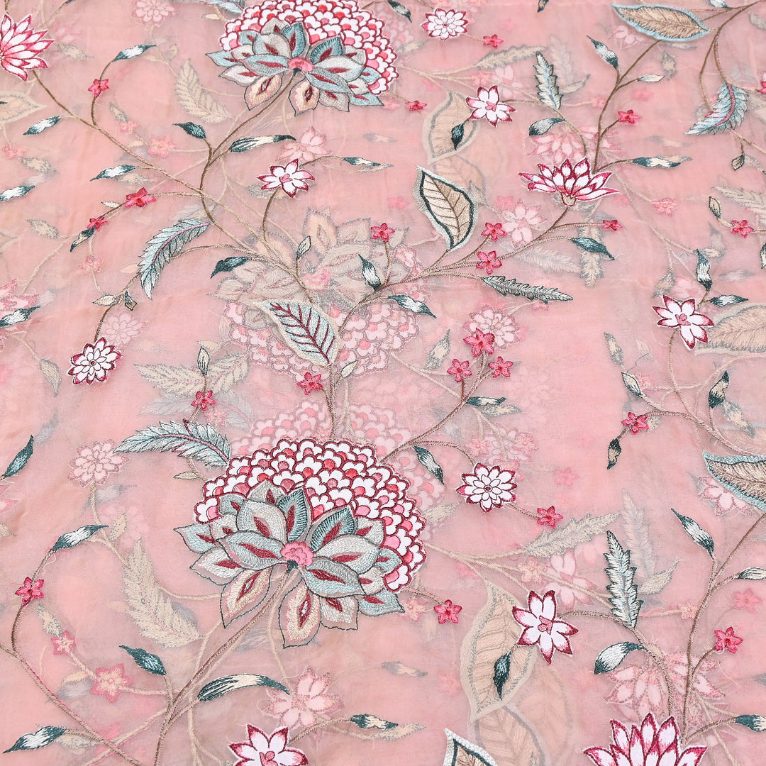Premium Silk Organza Thread Embroidery Fabric | Designer Fabric | PS1978-02
