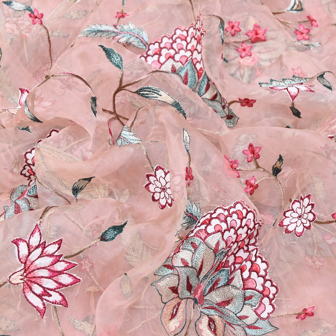 Premium Silk Organza Thread Embroidery Fabric | Designer Fabric | PS1978-02