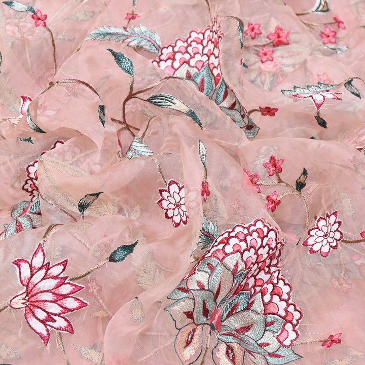 Premium Silk Organza Thread Embroidery Fabric | Designer Fabric | PS1978-02