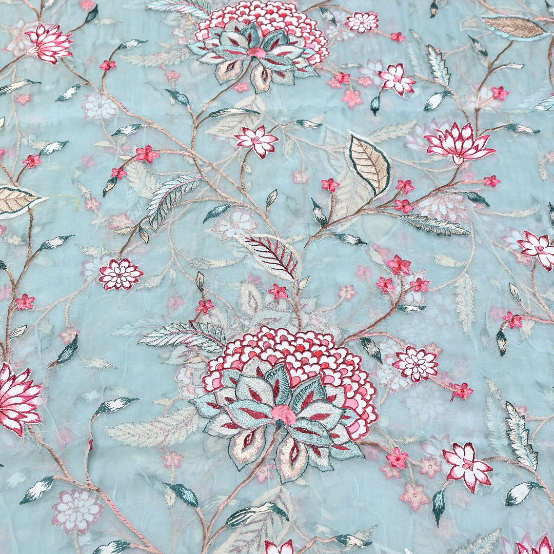 Premium Silk Organza Thread Embroidery Fabric | Designer Fabric | PS1978-03