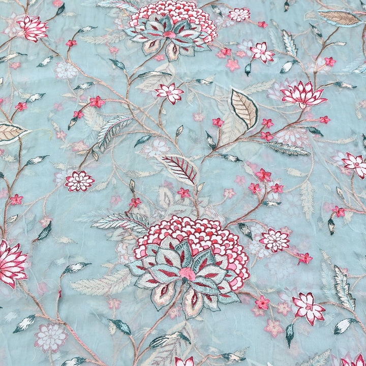 Premium Silk Organza Thread Embroidery Fabric | Designer Fabric | PS1978-03