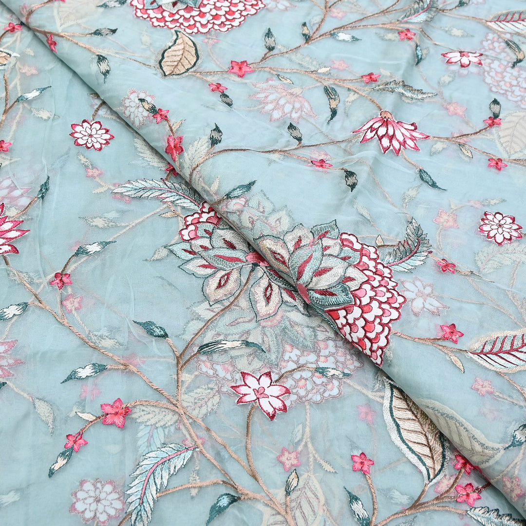 Premium Silk Organza Thread Embroidery Fabric | Designer Fabric | PS1978-03