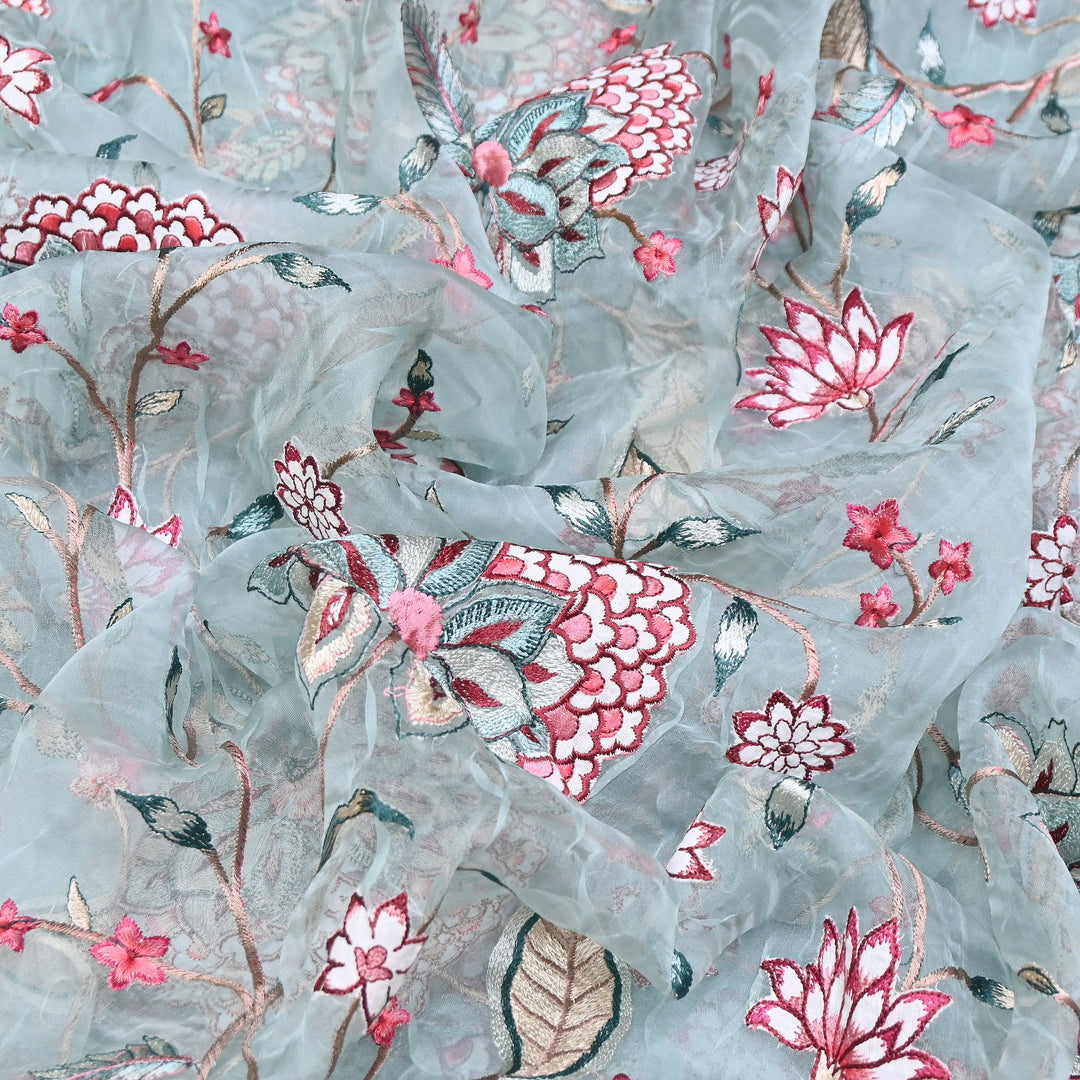 Premium Silk Organza Thread Embroidery Fabric | Designer Fabric | PS1978-03