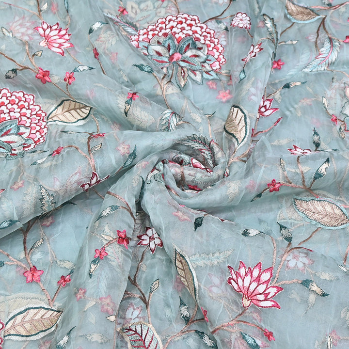 Premium Silk Organza Thread Embroidery Fabric | Designer Fabric | PS1978-03
