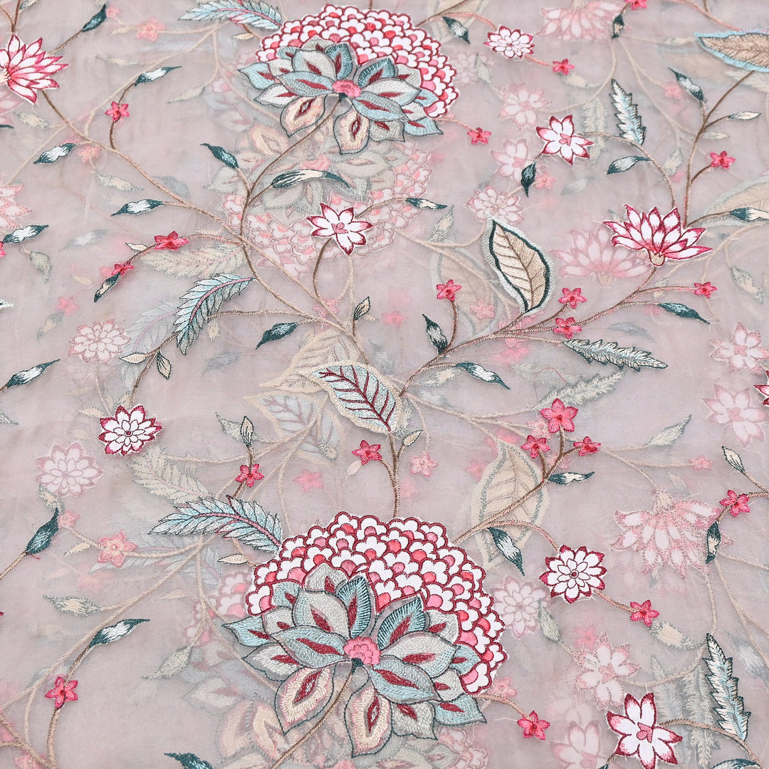 Premium Silk Organza Thread Embroidery Fabric | Designer Fabric | PS1978-04