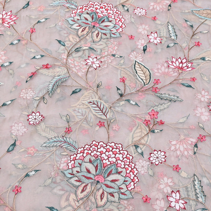 Premium Silk Organza Thread Embroidery Fabric | Designer Fabric | PS1978-04