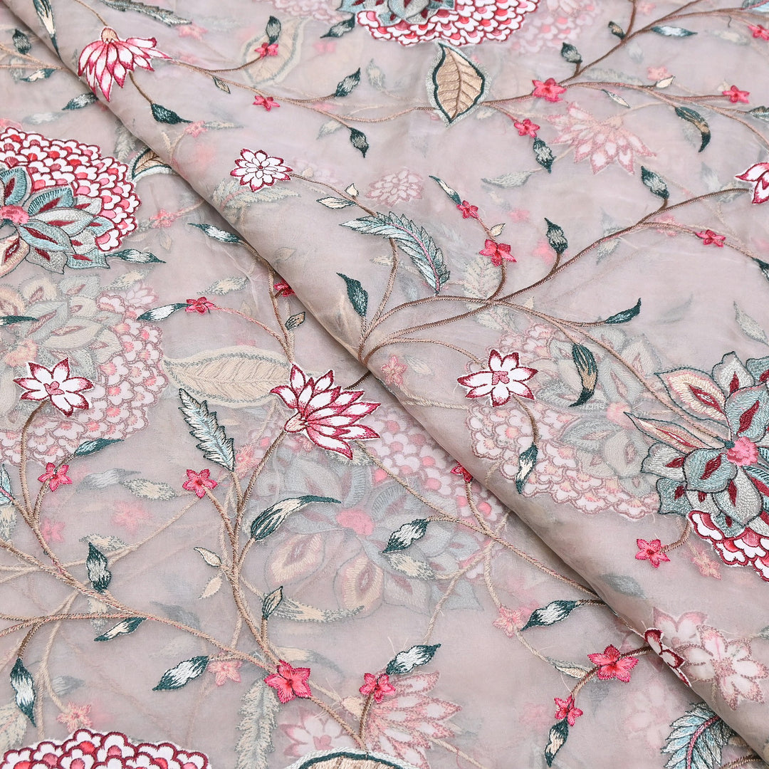 Premium Silk Organza Thread Embroidery Fabric | Designer Fabric | PS1978-04