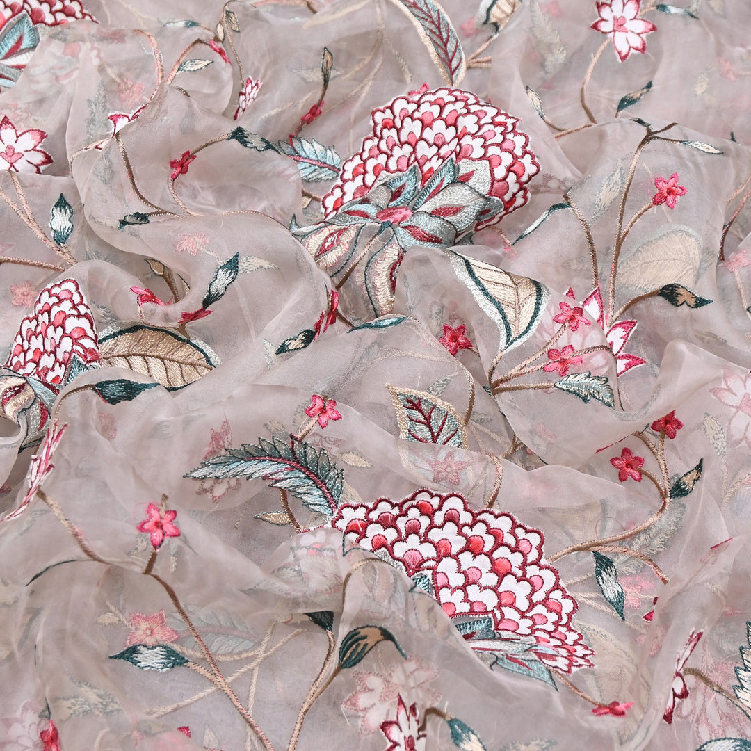 Premium Silk Organza Thread Embroidery Fabric | Designer Fabric | PS1978-04