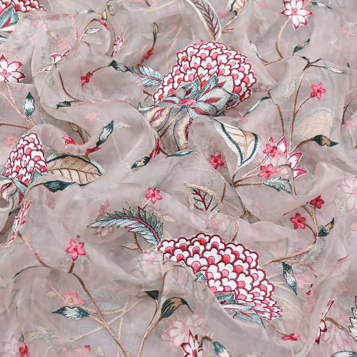 Premium Silk Organza Thread Embroidery Fabric | Designer Fabric | PS1978-04