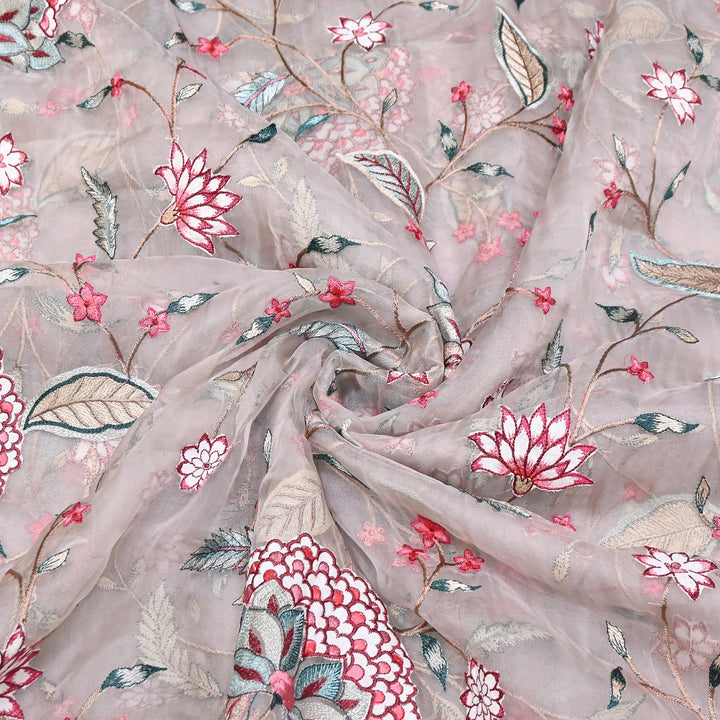 Premium Silk Organza Thread Embroidery Fabric | Designer Fabric | PS1978-04