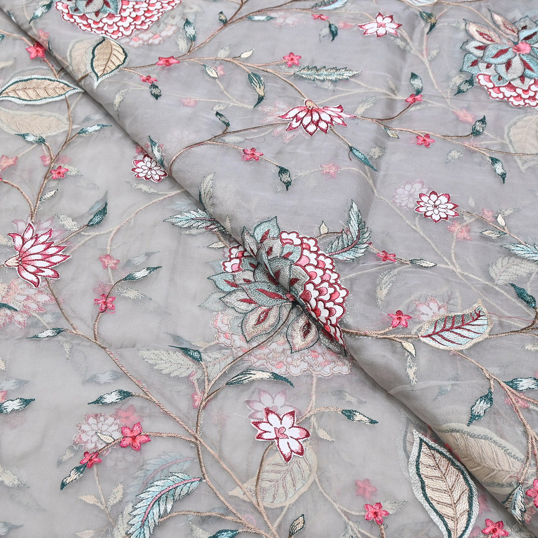 Premium Silk Organza Thread Embroidery Fabric | Designer Fabric | PS1978-05