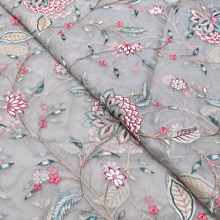 Premium Silk Organza Thread Embroidery Fabric | Designer Fabric | PS1978-05