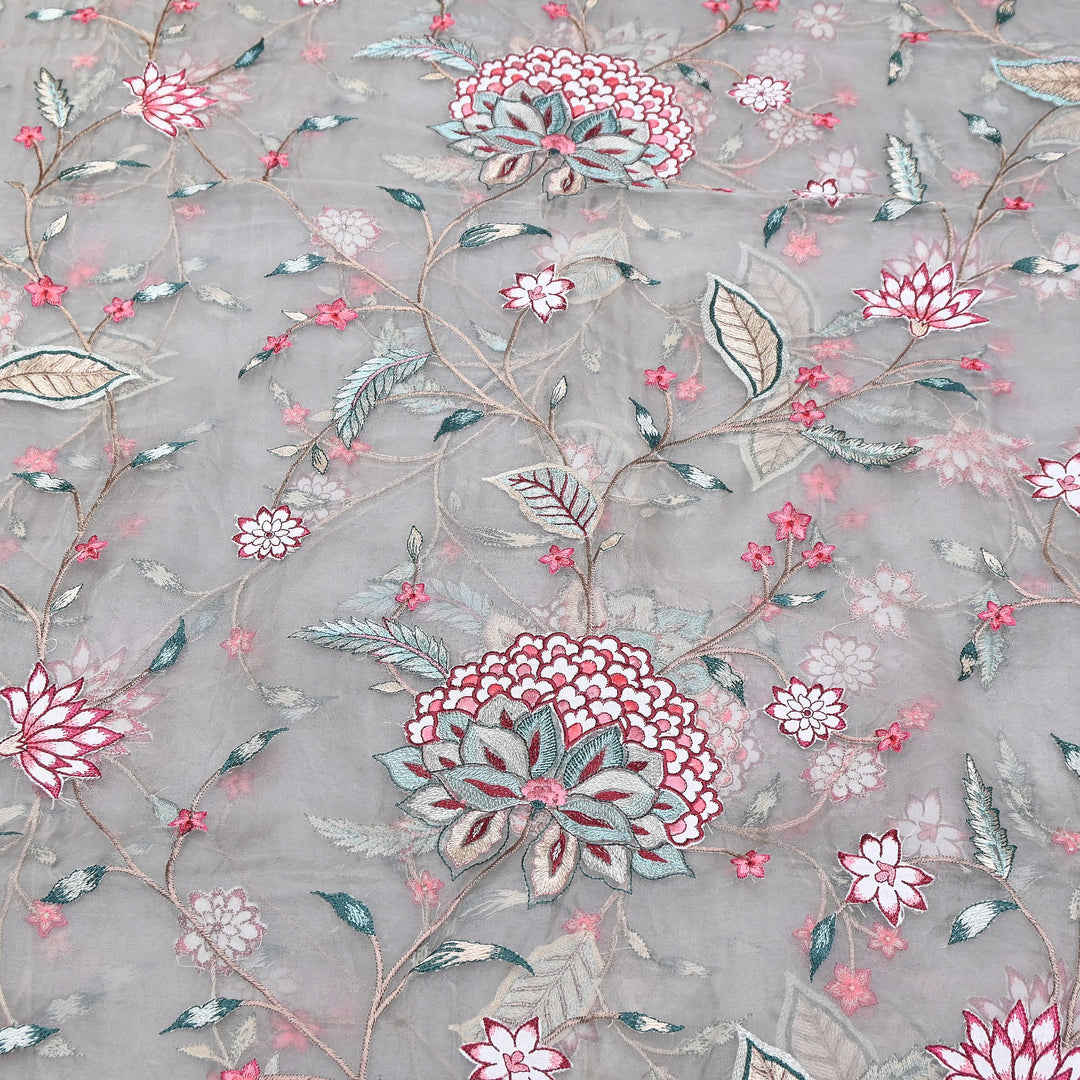 Premium Silk Organza Thread Embroidery Fabric | Designer Fabric | PS1978-05