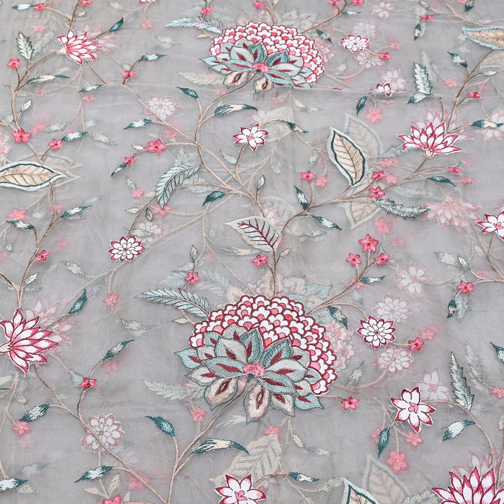 Premium Silk Organza Thread Embroidery Fabric | Designer Fabric | PS1978-05