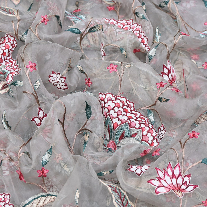 Premium Silk Organza Thread Embroidery Fabric | Designer Fabric | PS1978-05