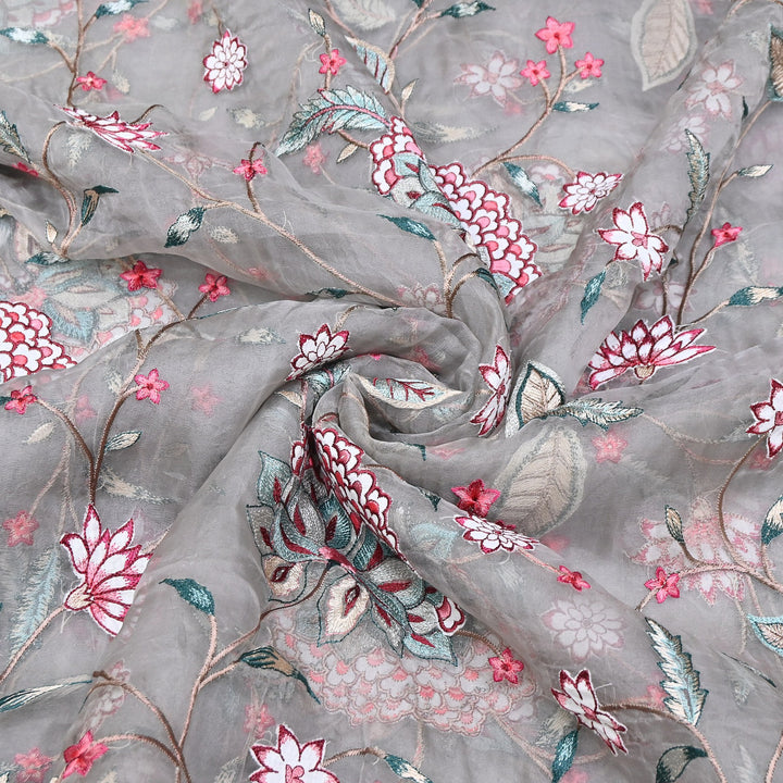 Premium Silk Organza Thread Embroidery Fabric | Designer Fabric | PS1978-05