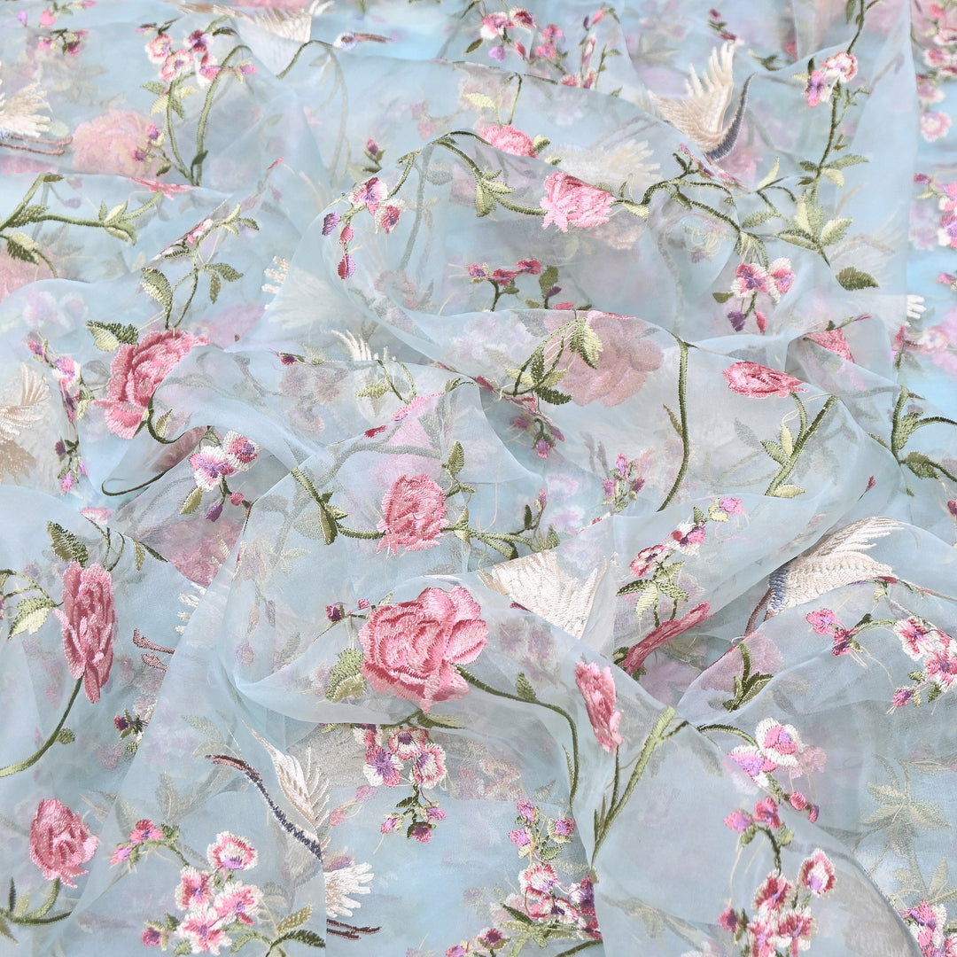 Premium Silk Organza Thread Embroidery Fabric | Designer Fabric | 0PA127-01