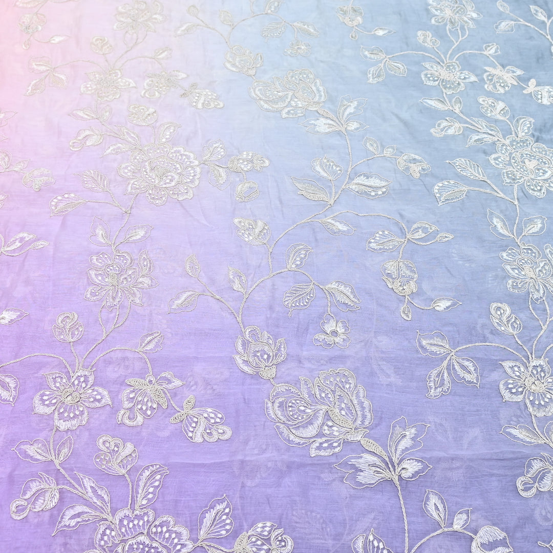 4D Shade Mul Chanderi Embroidery Fabric – Soft Floral Embroidered Summer Fabric GP4164-1
