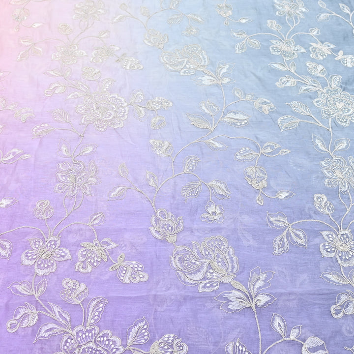 4D Shade Mul Chanderi Embroidery Fabric – Soft Floral Embroidered Summer Fabric GP4164-1