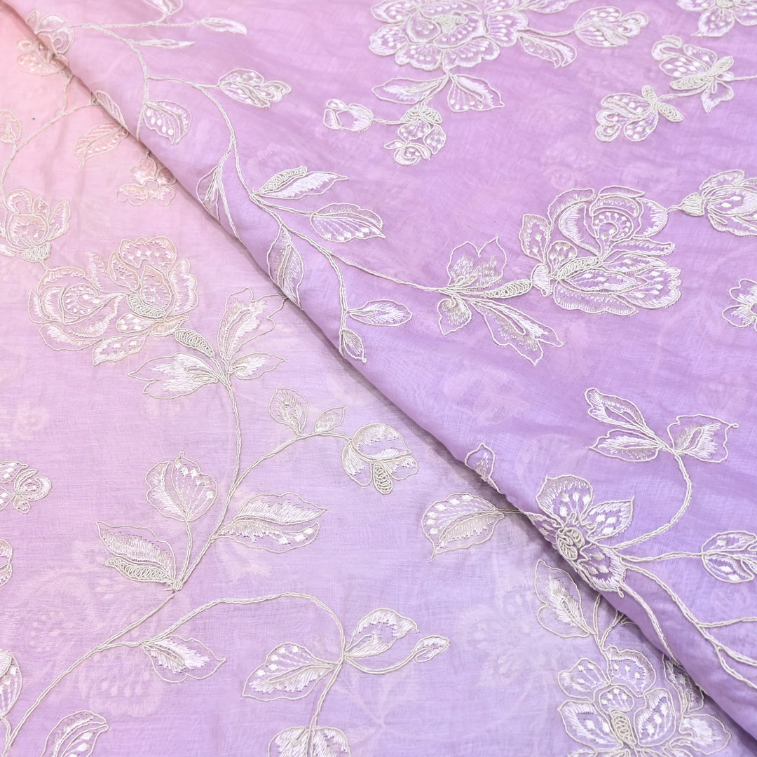 4D Shade Mul Chanderi Embroidery Fabric – Soft Floral Embroidered Summer Fabric GP4164-1