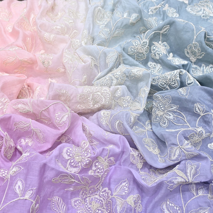 4D Shade Mul Chanderi Embroidery Fabric – Soft Floral Embroidered Summer Fabric GP4164-1