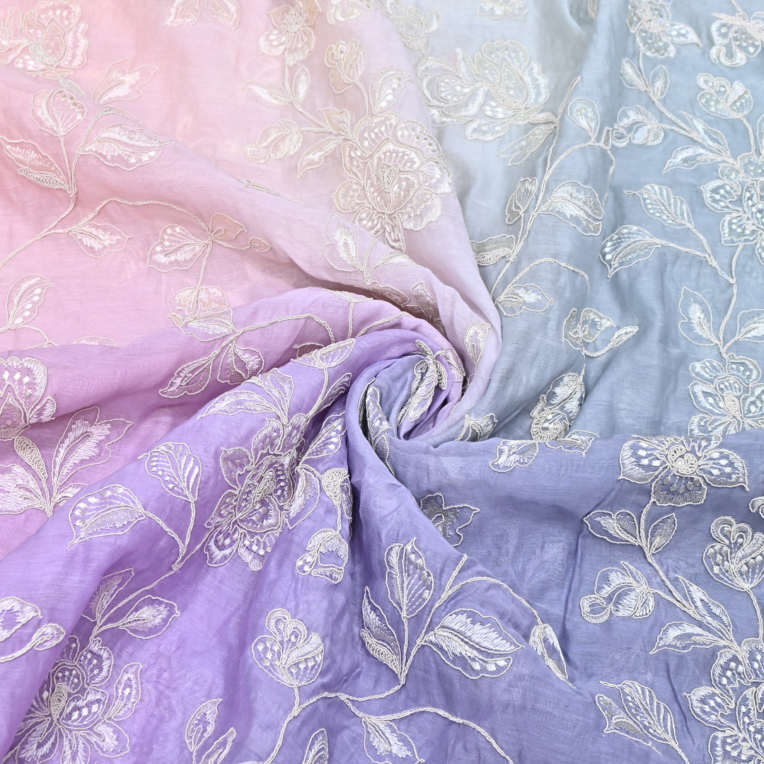 4D Shade Mul Chanderi Embroidery Fabric – Soft Floral Embroidered Summer Fabric GP4164-1