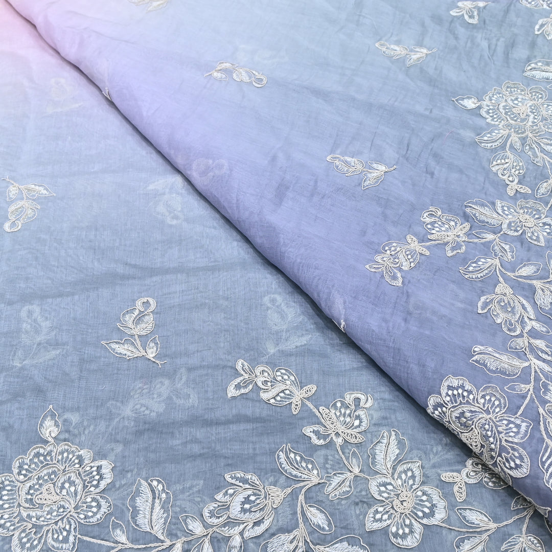 4D Shade Mul Chanderi Embroidery Fabric – Soft Floral Embroidered Summer Fabric GP4164A-1