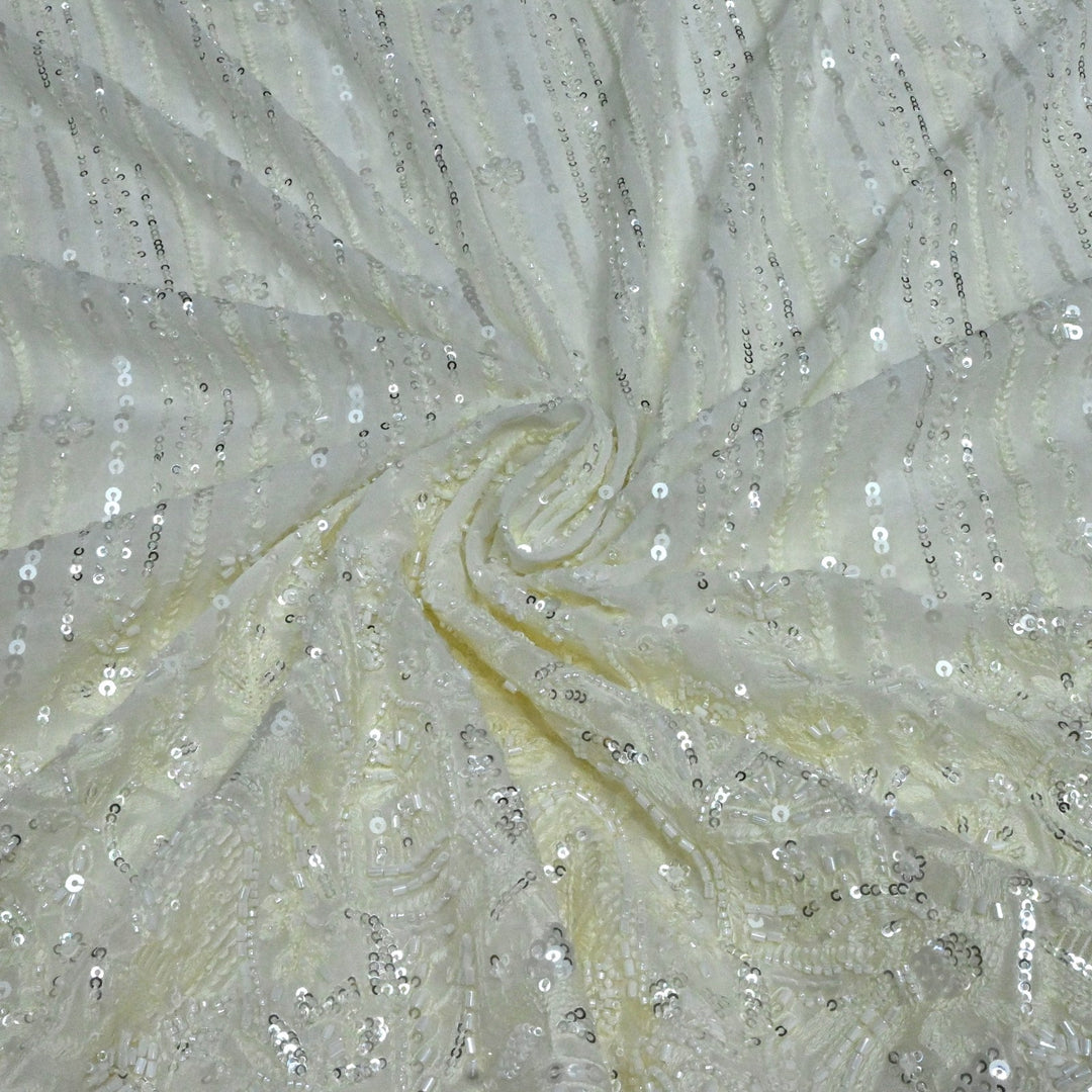 Dyed Viscose Georgette Moti Sequins Embroidery Fabrics
