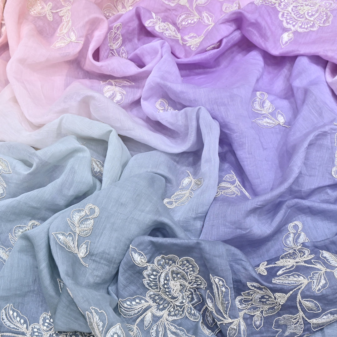 4D Shade Mul Chanderi Embroidery Fabric – Soft Floral Embroidered Summer Fabric GP4164A-1
