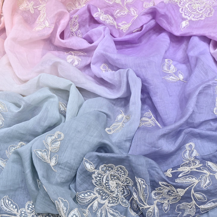 4D Shade Mul Chanderi Embroidery Fabric – Soft Floral Embroidered Summer Fabric GP4164A-1