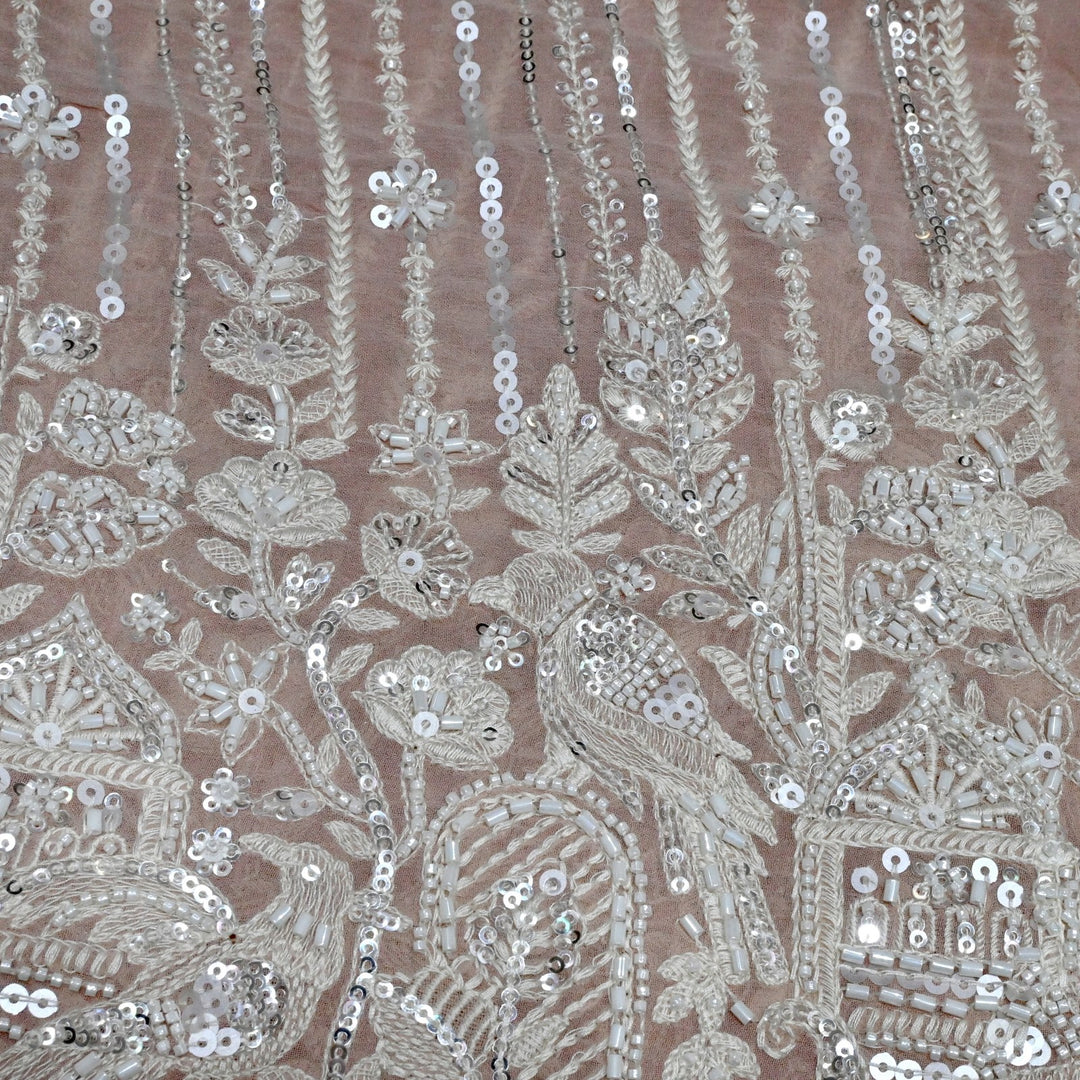 Dyed Viscose Georgette Moti Sequins Embroidery Fabrics