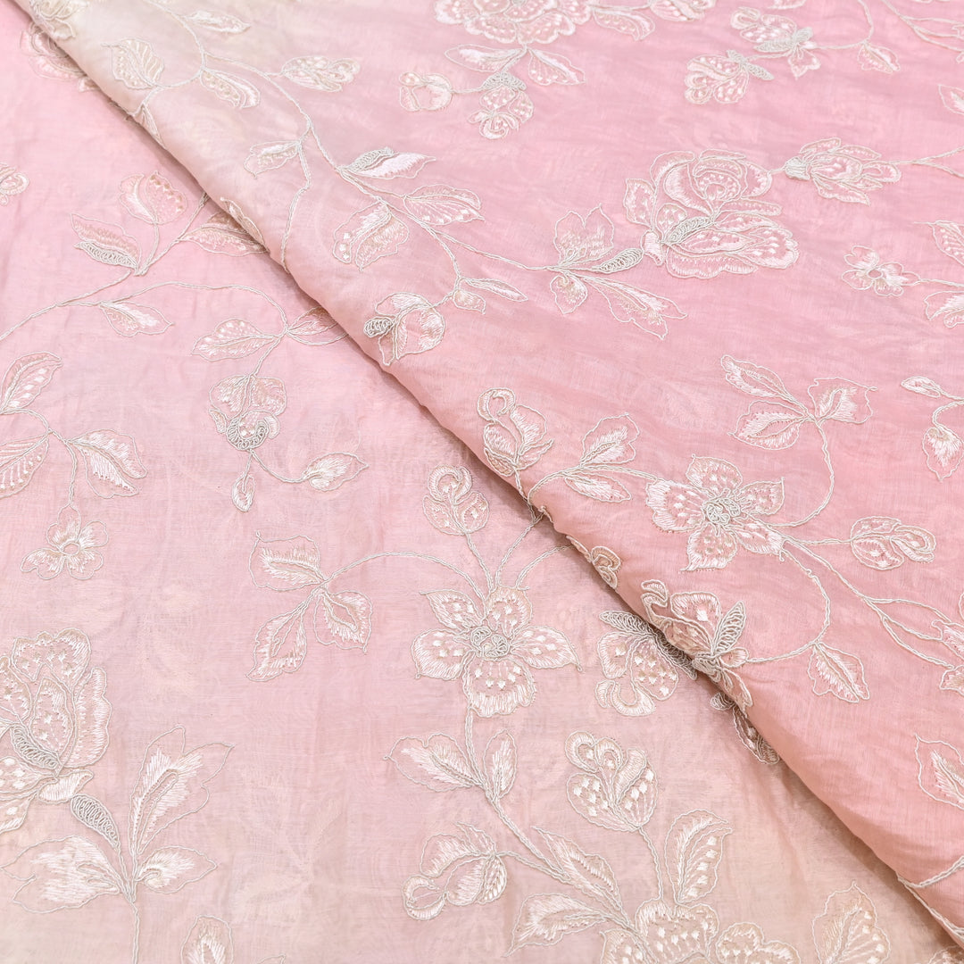 4D Shade Mul Chanderi Embroidery Fabric – Soft Floral Embroidered Summer Fabric GP4164-2