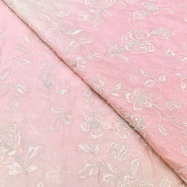 4D Shade Mul Chanderi Embroidery Fabric – Soft Floral Embroidered Summer Fabric GP4164-2