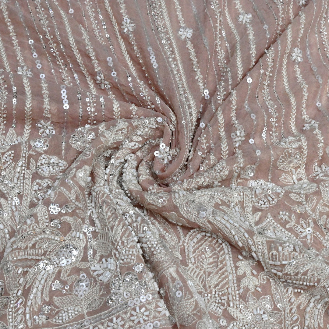 Dyed Viscose Georgette Moti Sequins Embroidery Fabrics