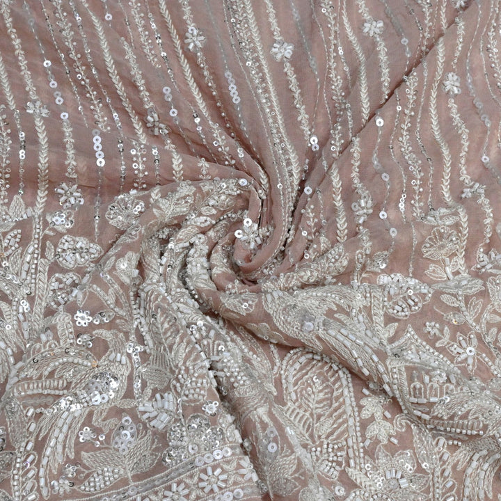 Dyed Viscose Georgette Moti Sequins Embroidery Fabrics