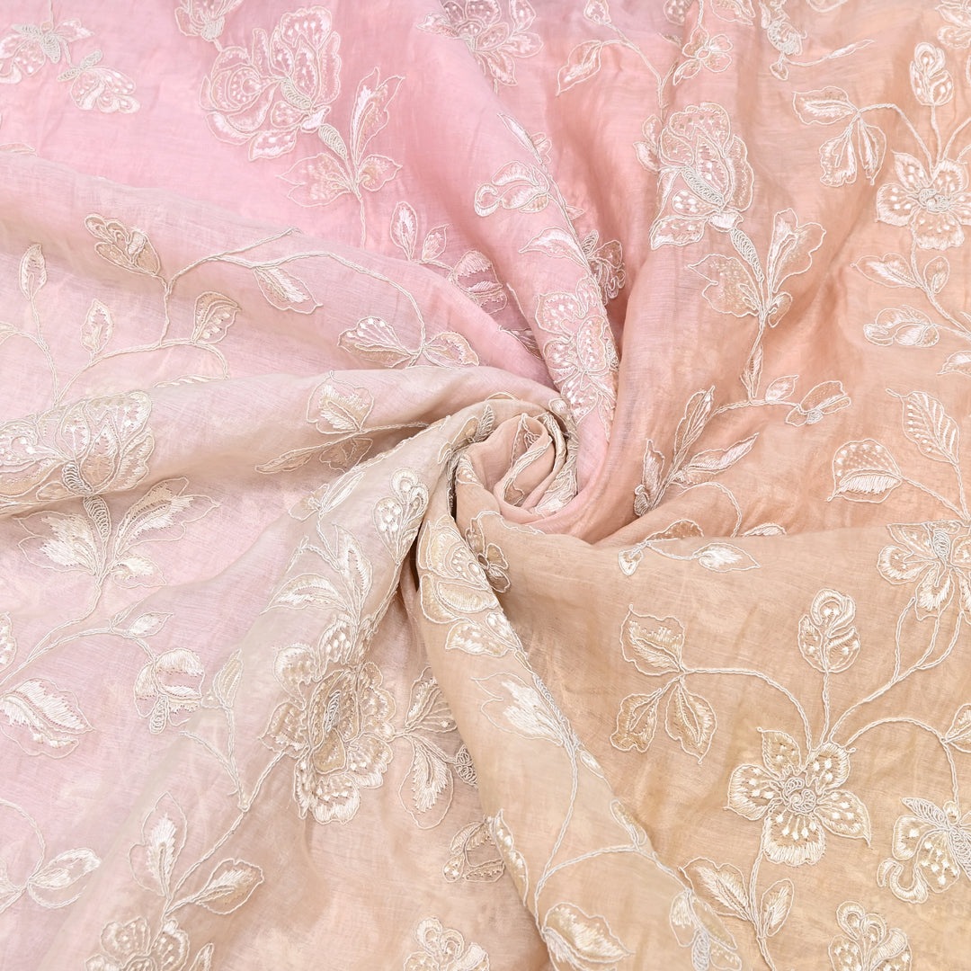 4D Shade Mul Chanderi Embroidery Fabric – Soft Floral Embroidered Summer Fabric GP4164-2