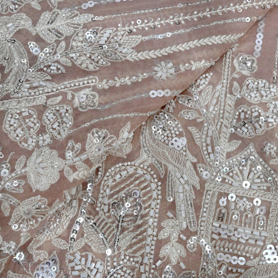 Dyed Viscose Georgette Moti Sequins Embroidery Fabrics