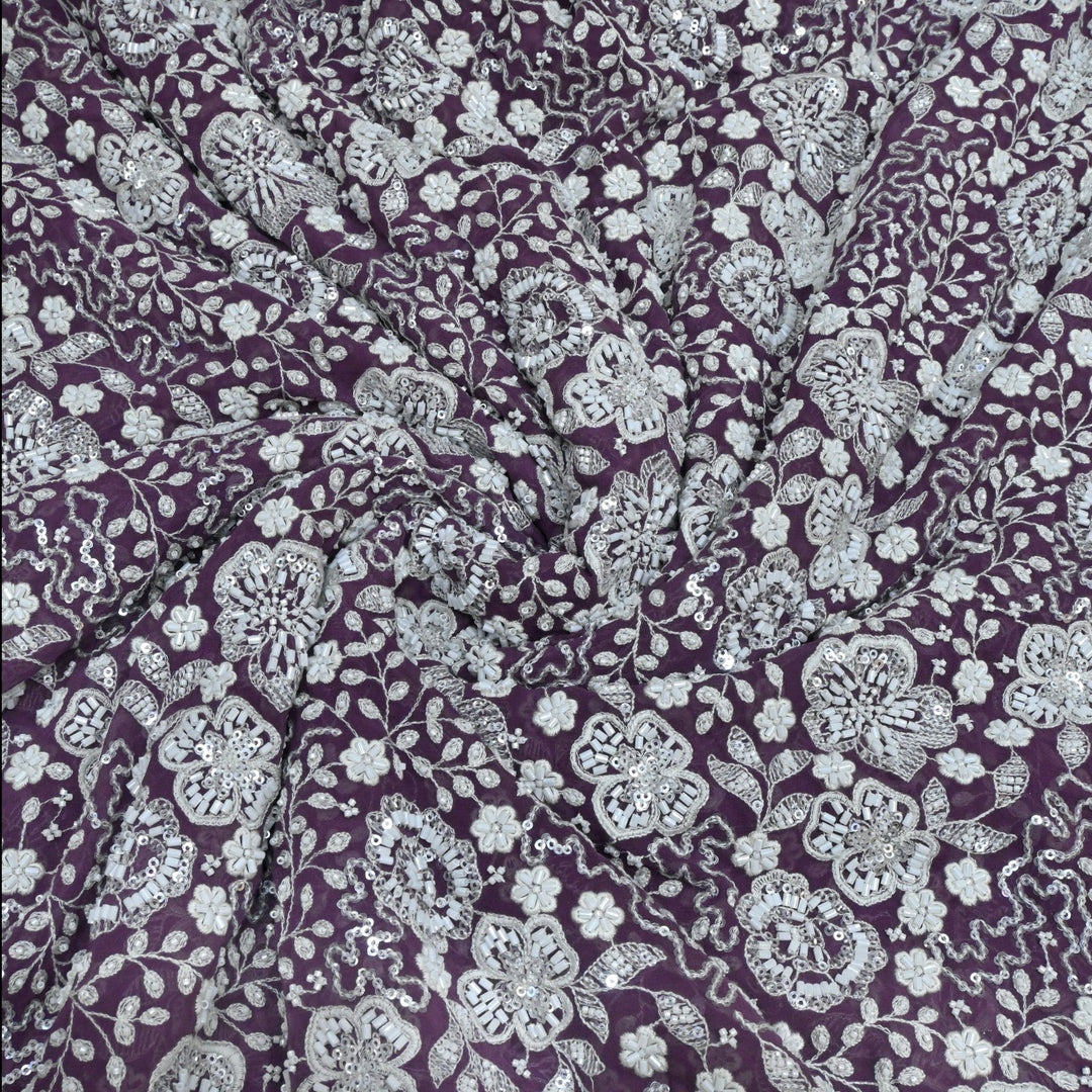 Dyed Viscose Georgette Moti Sequins Embroidery Fabrics